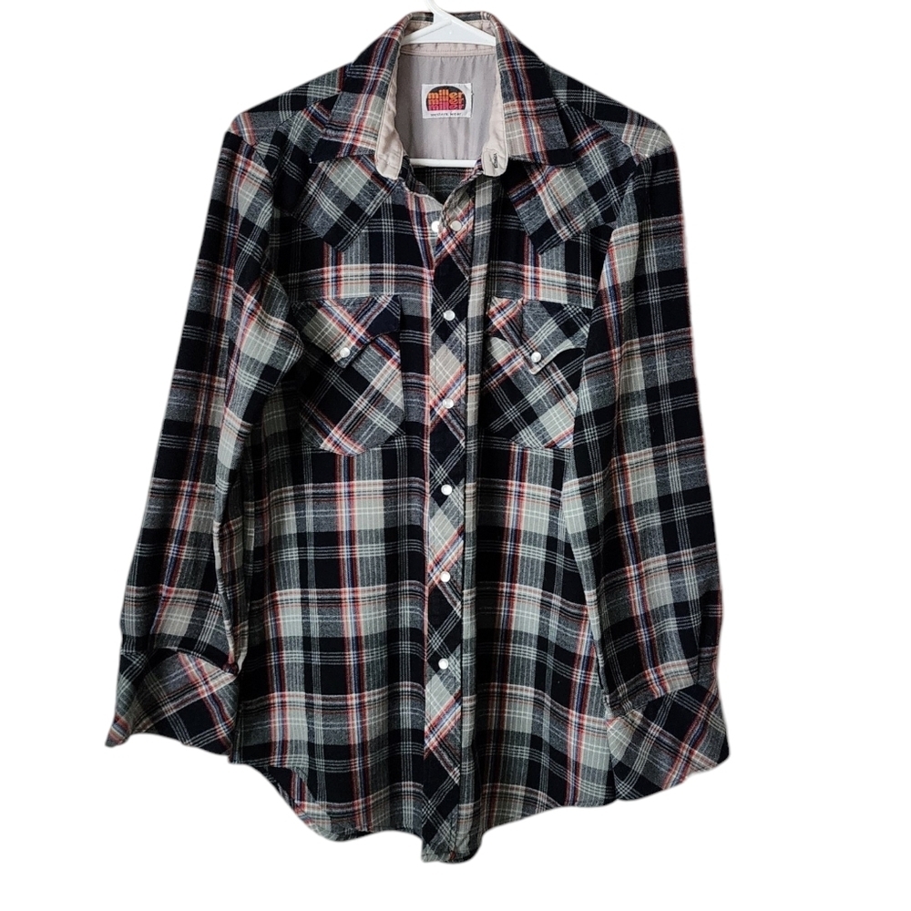 MILLER WESTERN‎ WEAR x VINTAGE 70's pearlized snap button up shirt red blue
